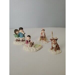 House of Lloyd Set of 4 Christmas Figurines Children Sledding Fishing 1993